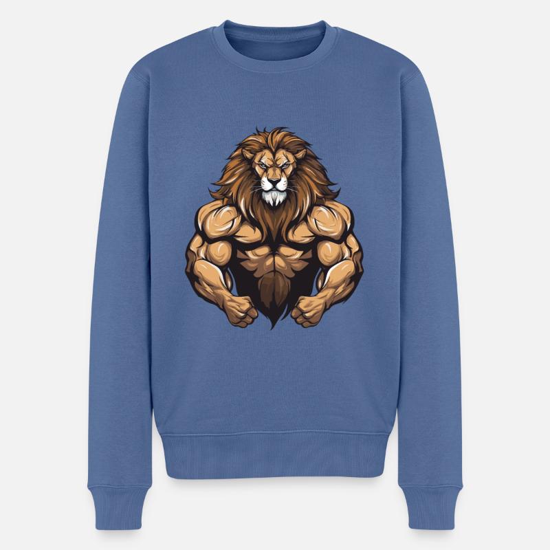 Gymnase d’entraînement Lion Muscles - Pull Premium bio Homme - bleu pigeon