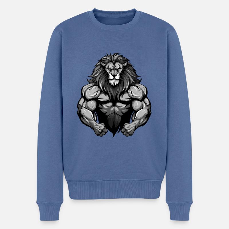 Gymnase d’entraînement Lion Muscles - Pull Premium bio Homme - bleu pigeon