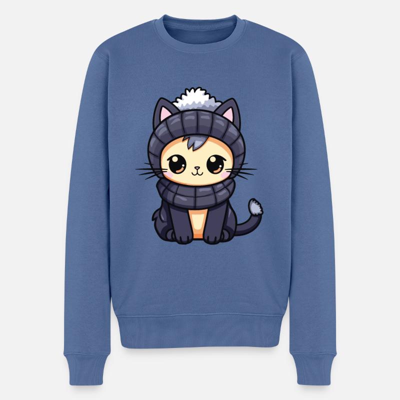 Katze Winter Comic - Männer Premium Bio Pullover - Taubenblau