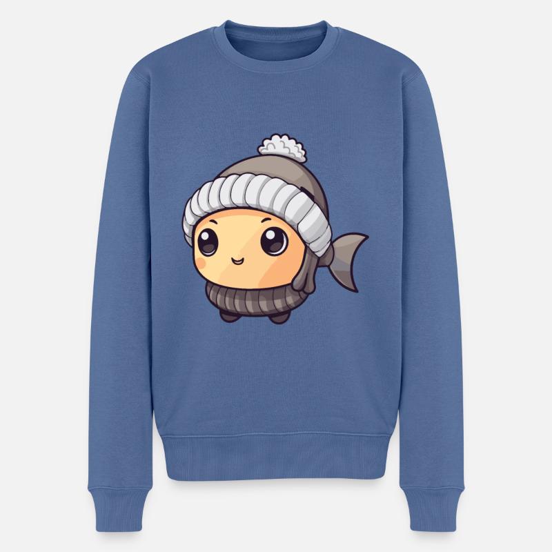 Fisch Winter Comic - Männer Premium Bio Pullover - Taubenblau