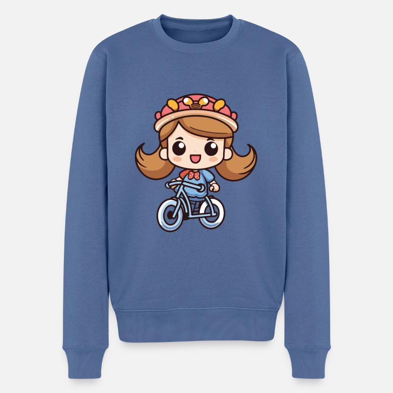 Fahrrad Mädchen Niedlich - Männer Premium Bio Pullover - Taubenblau