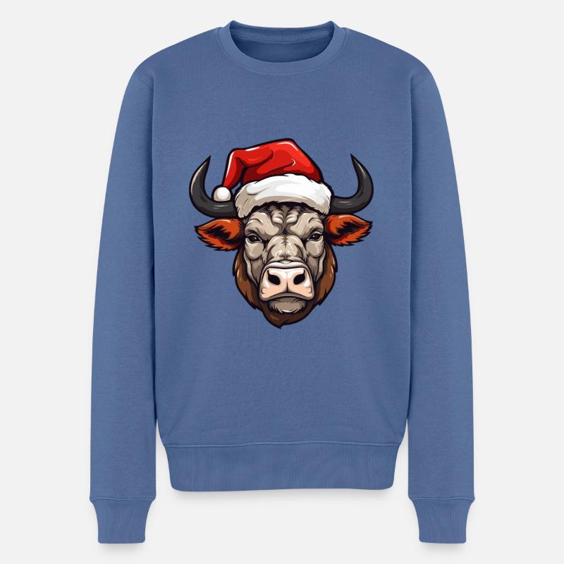 Tête de taureau Noël Noël - Pull Premium bio Homme - bleu pigeon