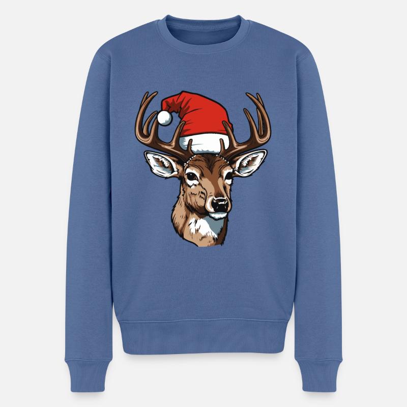 Tête de cerf Noël Noël - Pull Premium bio Homme - bleu pigeon