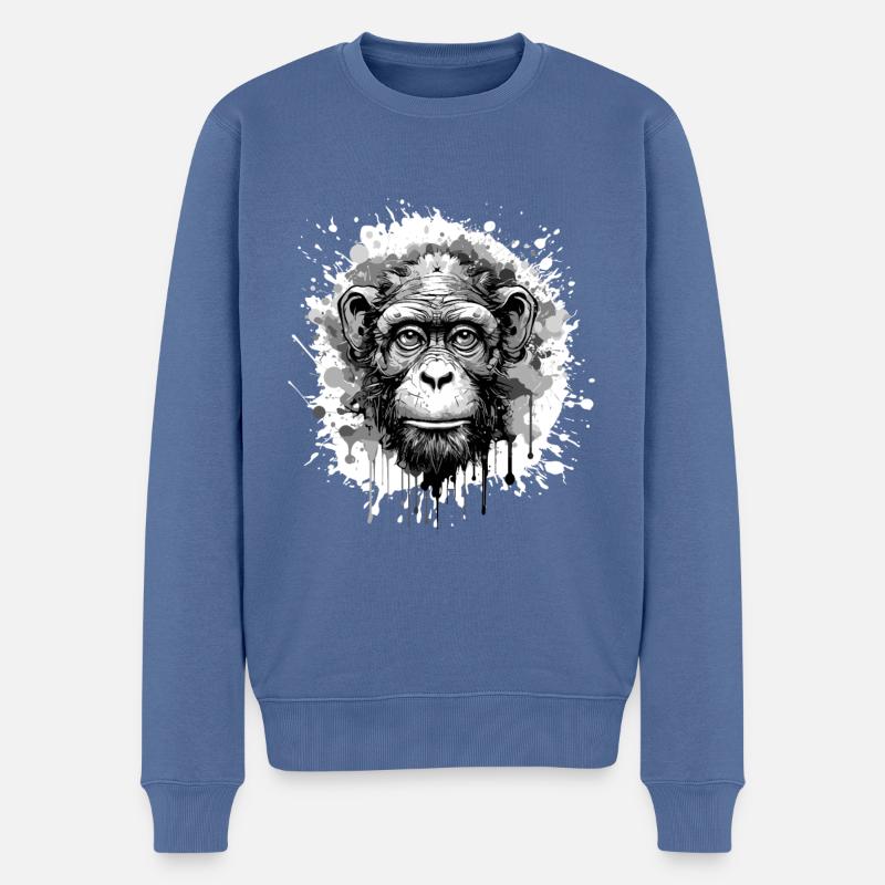 Affe Kopf Porträt Tier - Männer Premium Bio Pullover - Taubenblau