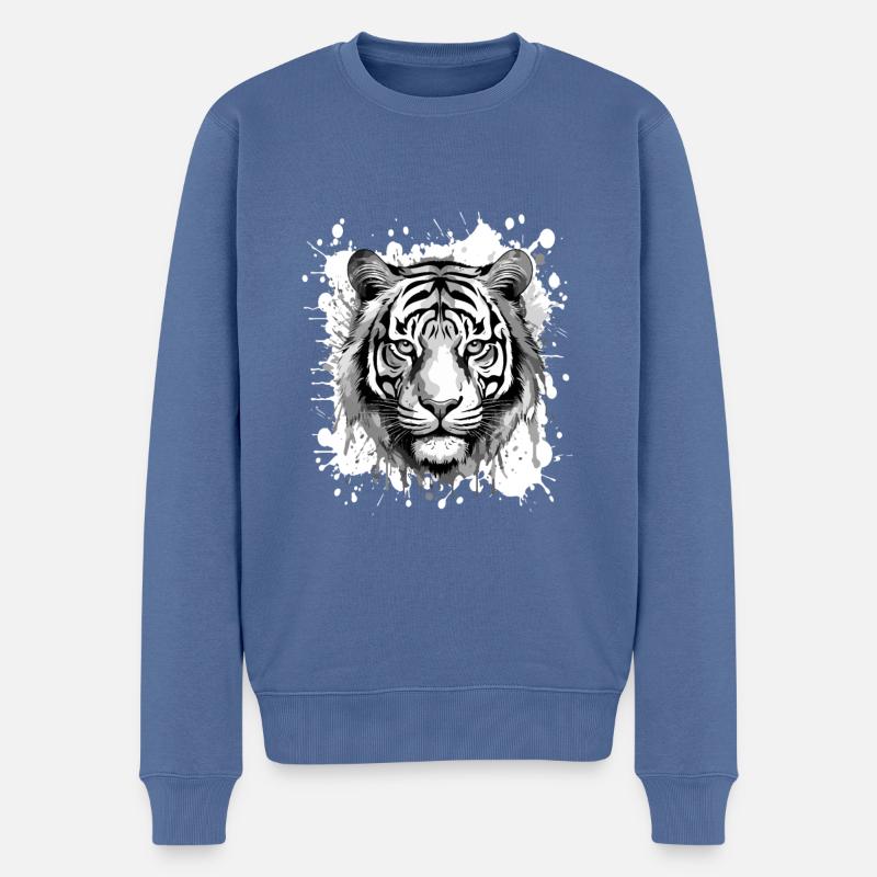 Tiger Kopf Porträt Tier - Männer Premium Bio Pullover - Taubenblau