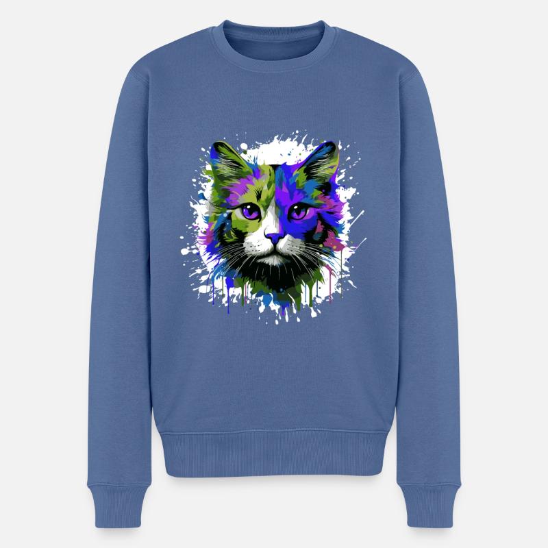 Chat Symbole Tête Portrait Coloré - Pull Premium bio Homme - bleu pigeon