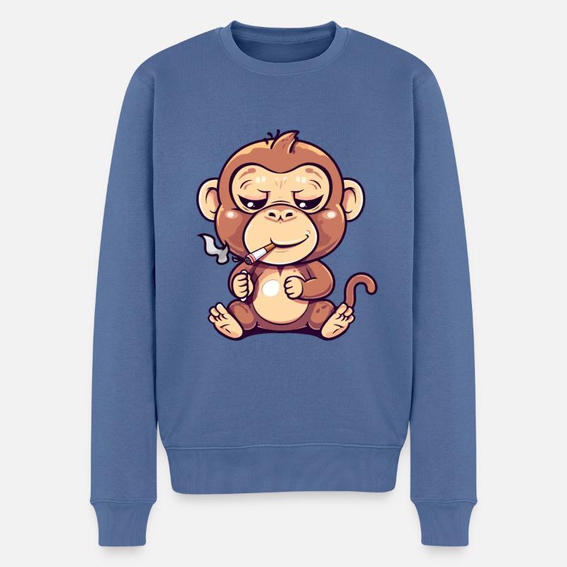 Monkey Smoker Fumer Joint - Pull Premium bio Homme - bleu pigeon