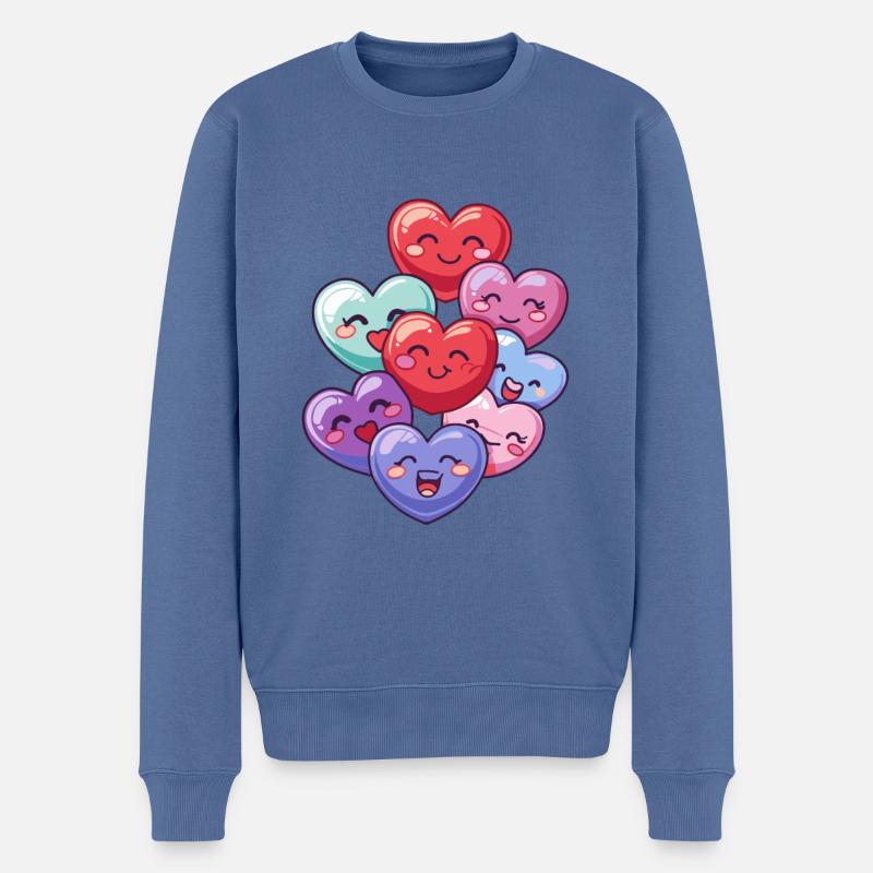 Bunte Herzen Love - Männer Premium Bio Pullover - Taubenblau