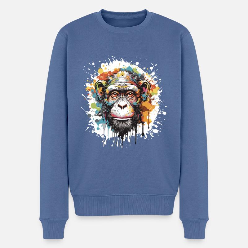 Tête de singe Pop Art - Pull Premium bio Homme - bleu pigeon