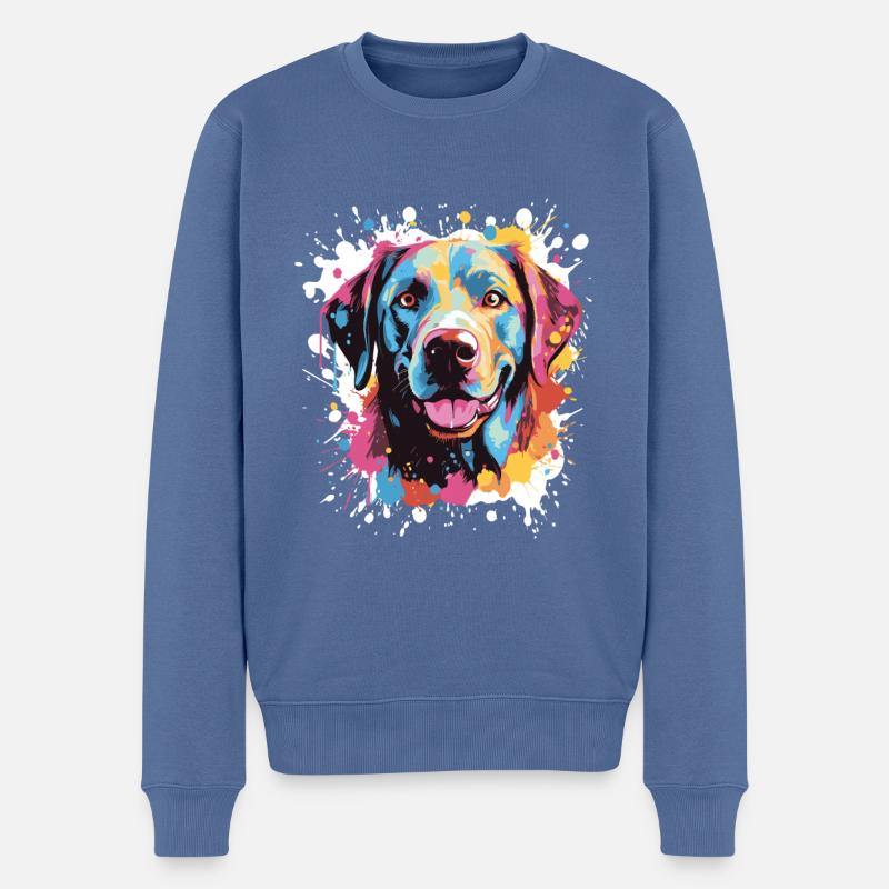 Labrador Hund Pop Art Kopf - Männer Premium Bio Pullover - Taubenblau