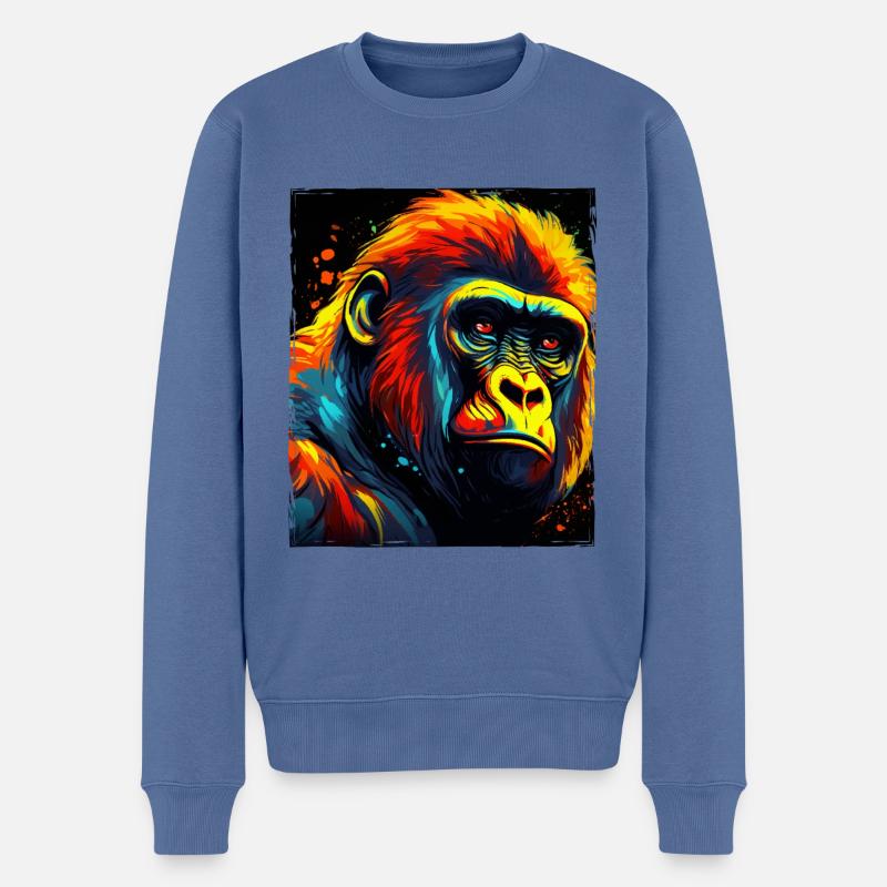 Gorilla Portrait - Männer Premium Bio Pullover - Taubenblau