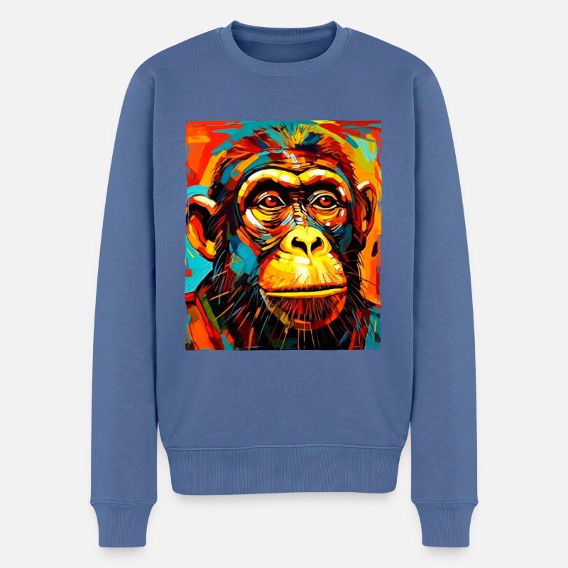 Affe Portrait - Männer Premium Bio Pullover - Taubenblau