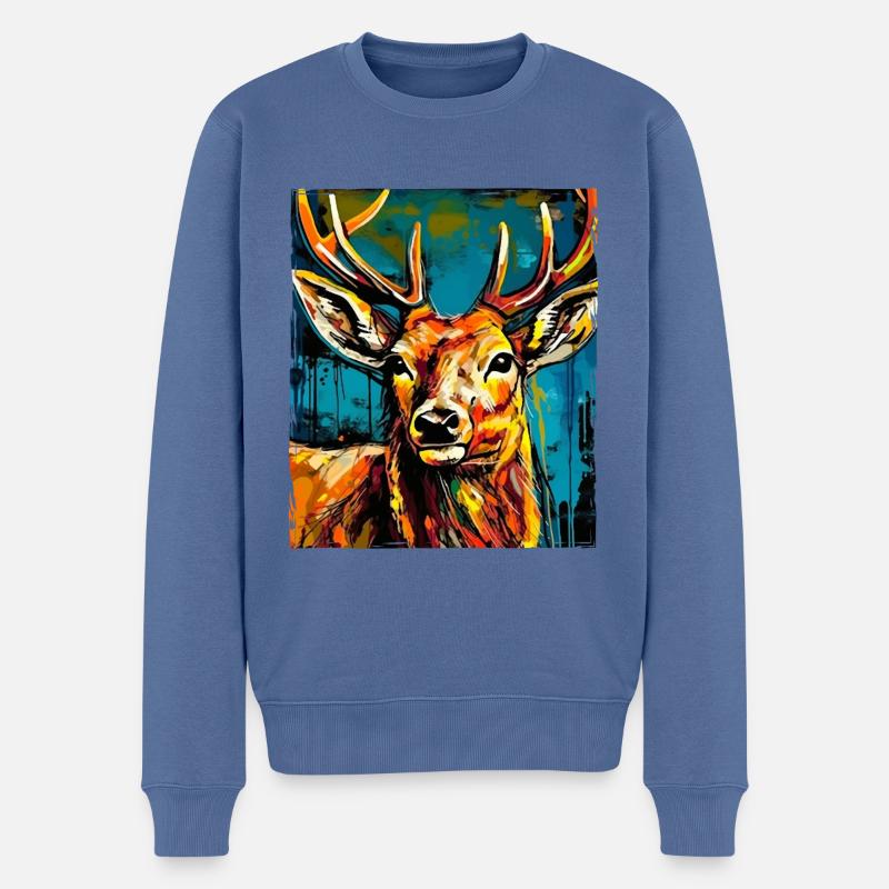 Hirsch Portrait - Männer Premium Bio Pullover - Taubenblau