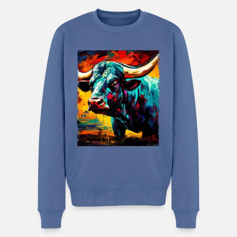 Bulle Portrait Taurus - Männer Premium Bio Pullover - Taubenblau