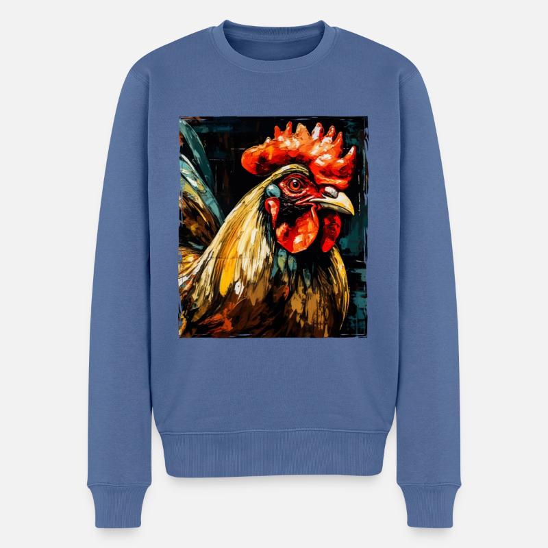 Hahn Portrait - Männer Premium Bio Pullover - Taubenblau