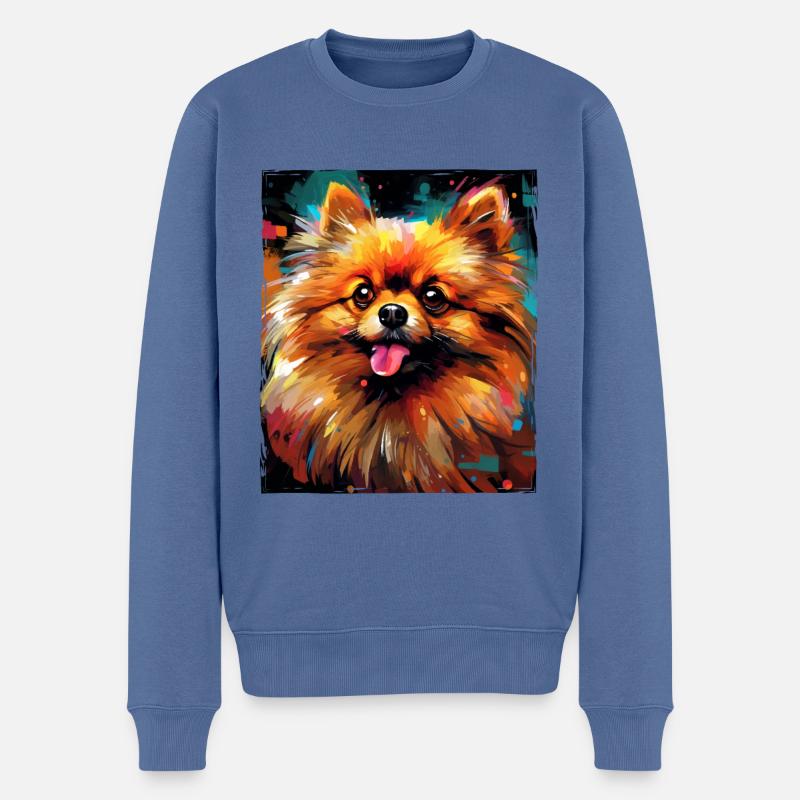 Pomeranian Hund Portrait - Männer Premium Bio Pullover - Taubenblau