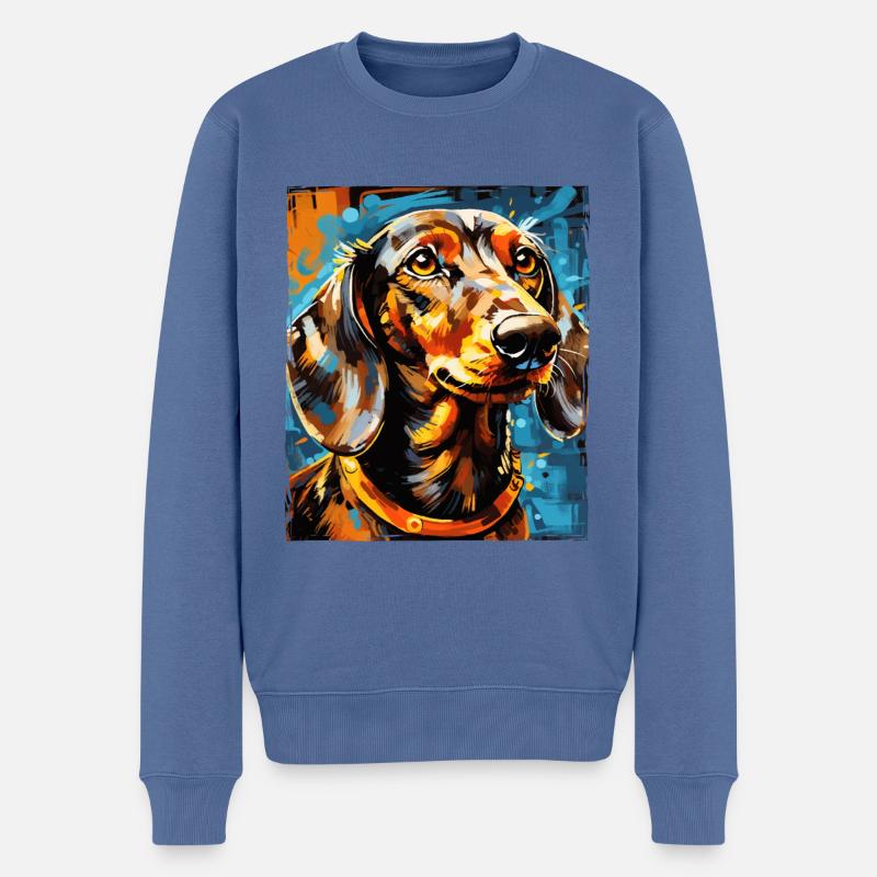Dachshund Hund Portrait Dackel - Männer Premium Bio Pullover - Taubenblau
