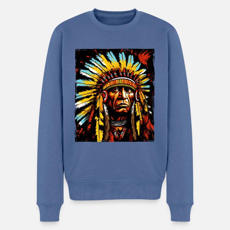 Chef indien apache - Pull Premium bio Homme - bleu pigeon
