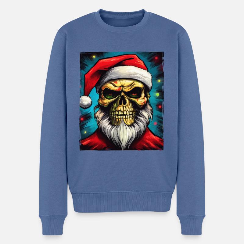 Weihnachtsmann Totenkopf - Männer Premium Bio Pullover - Taubenblau