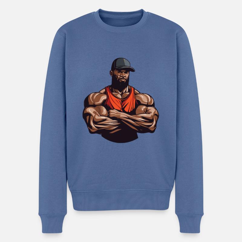 Muscles de bodybuilder d’entraînement - Pull Premium bio Homme - bleu pigeon