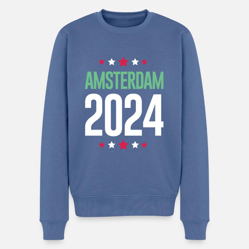 Vacances à Amsterdam 2024 - Pull Premium bio Homme - bleu pigeon