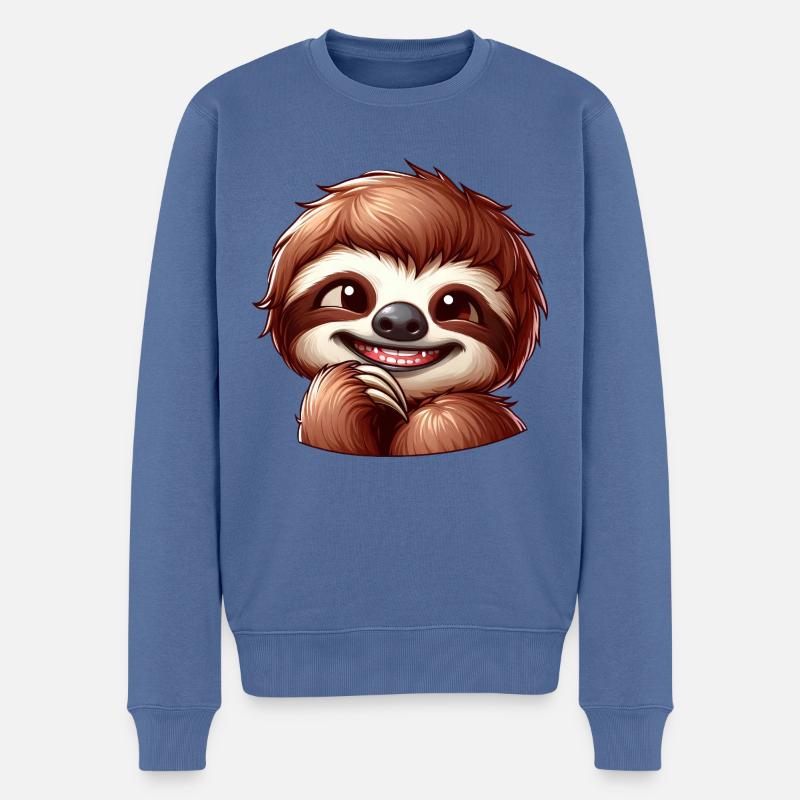 Süßes schüchternes Faultier Cartoon - Männer Premium Bio Pullover - Taubenblau