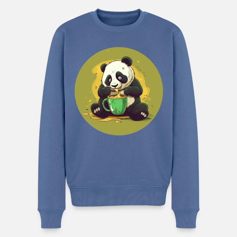 Panda avec café et choc sucré - Pull Premium bio Homme - bleu pigeon