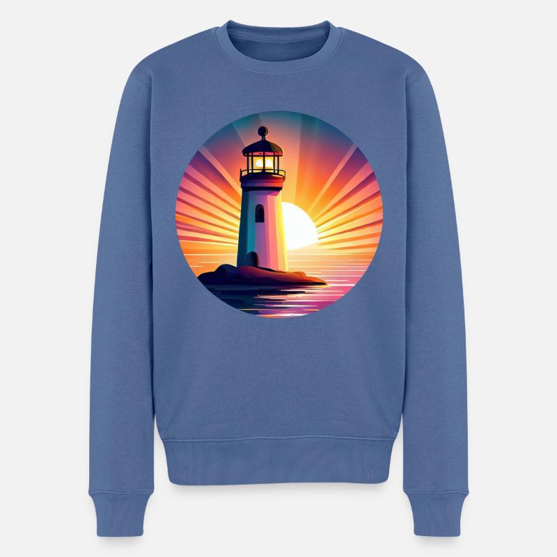 Leuchtturm bei Sonnenuntergang - Malerisches - Männer Premium Bio Pullover - Taubenblau