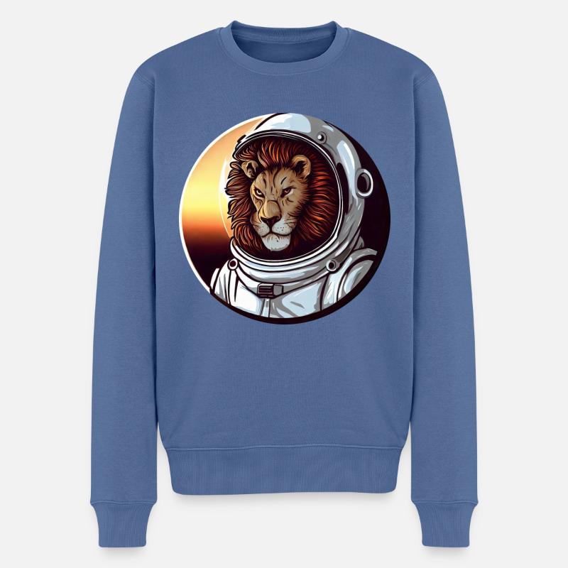 Löwe Astronaut - Abenteuerliches Weltraum Design - Männer Premium Bio Pullover - Taubenblau