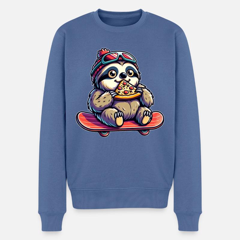 Faultier-Skateboarder: Pizza-Ride - Männer Premium Bio Pullover - Taubenblau