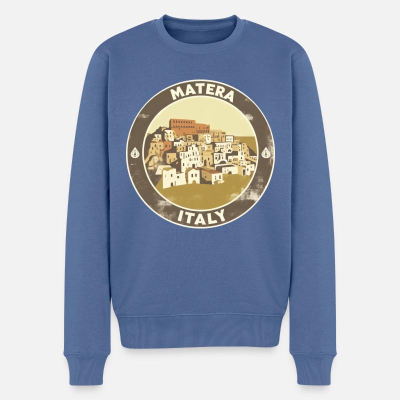 Matera Italien Sandstein Häuser - Männer Premium Bio Pullover - Taubenblau