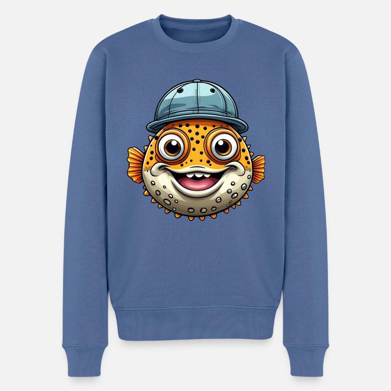 Cooler Kugelfisch mit Basecap - Männer Premium Bio Pullover - Taubenblau