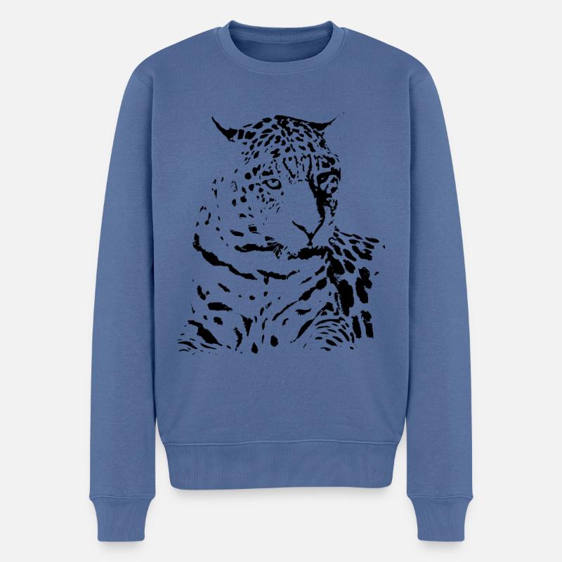 Idée cadeau cadeau noir léopard - Pull Premium bio Homme - bleu pigeon