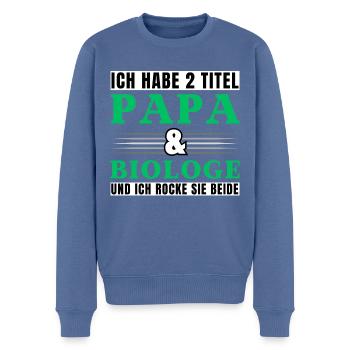 Ich habe 2 Titel Papa und Biologe - Männer Premium Bio Pullover - Taubenblau - Vorne - Nico (187cm)
