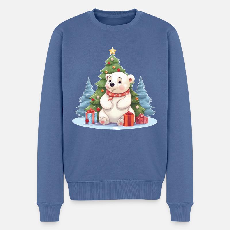 Weihnachten Eisbär mit Weihnachtsbaum - Männer Premium Bio Pullover - Taubenblau