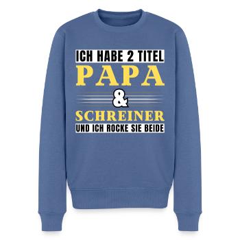 Ich habe 2 Titel Papa und Schreiner - Männer Premium Bio Pullover - Taubenblau - Vorne - Nico (187cm)