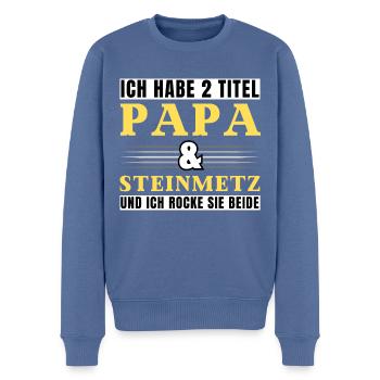 Ich habe 2 Titel Papa und Steinmetz - Männer Premium Bio Pullover - Taubenblau - Vorne - Nico (187cm)