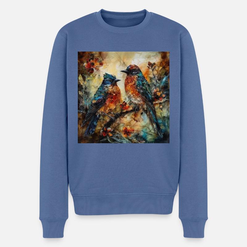 Vögel - Männer Premium Bio Pullover - Taubenblau