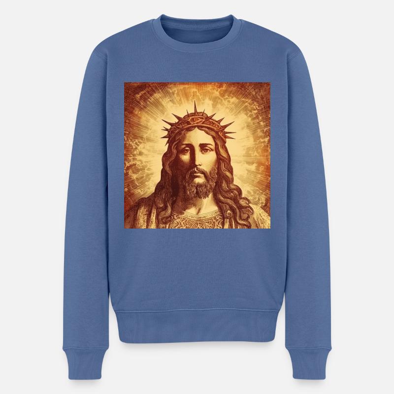 Jesus - Männer Premium Bio Pullover - Taubenblau