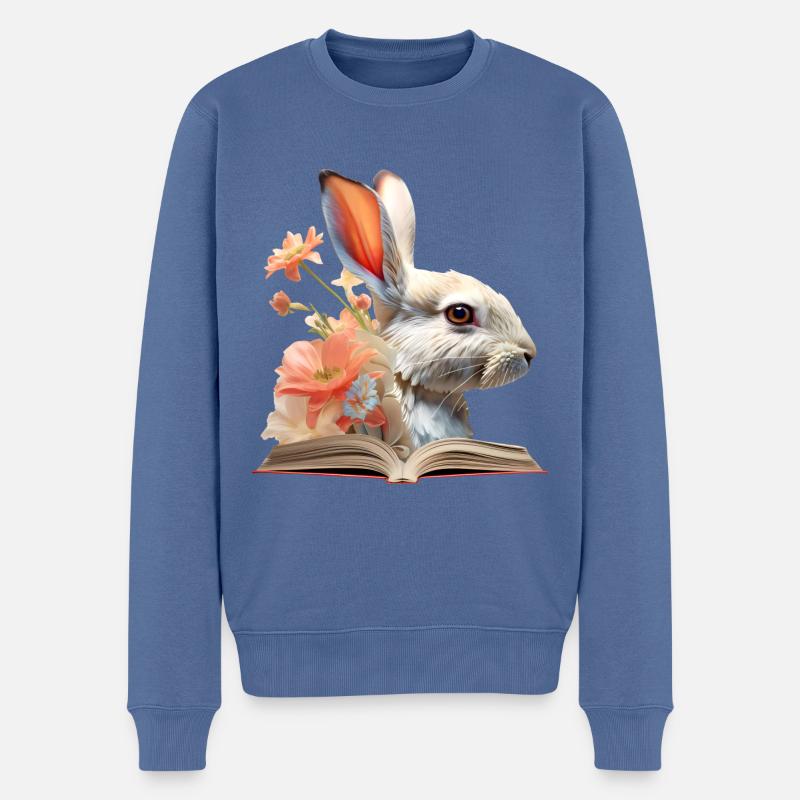 Kaninchen Lesen Buch - Männer Premium Bio Pullover - Taubenblau