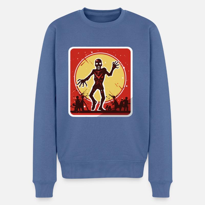 Halloween-Zombie-Warnschild - Männer Premium Bio Pullover - Taubenblau