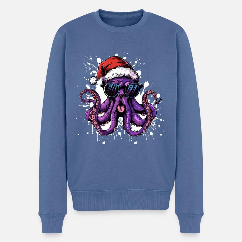 Oktopus Weihnachten Lustig - Männer Premium Bio Pullover - Taubenblau