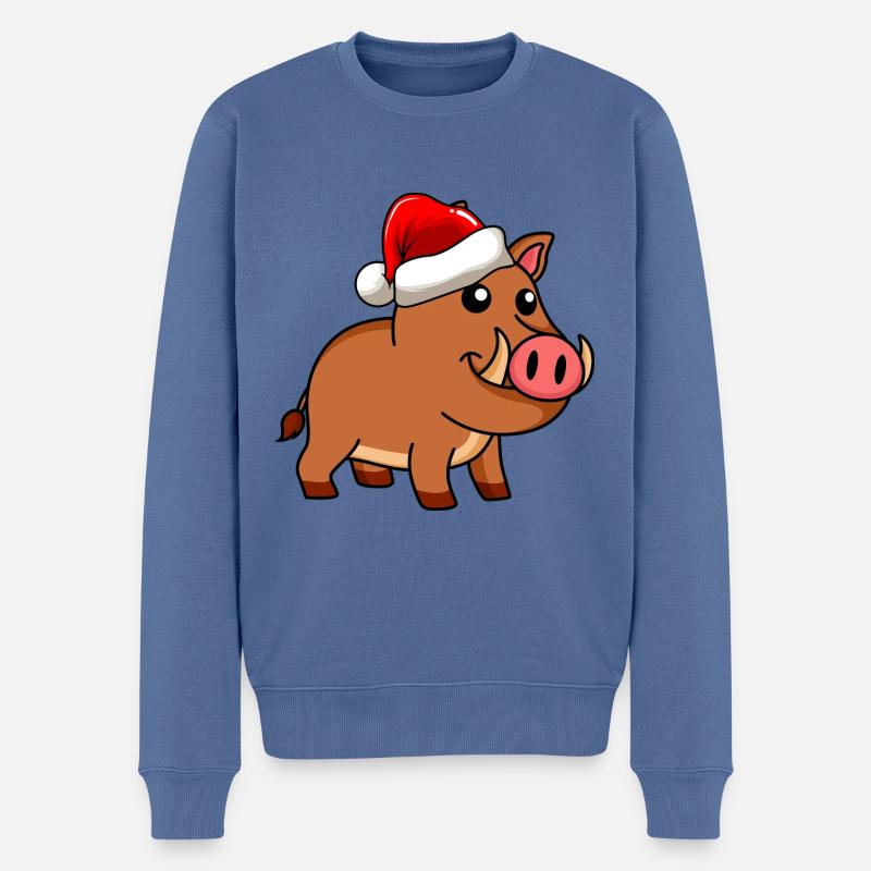 Wildschwein Comic Weihnachten - Männer Premium Bio Pullover - Taubenblau