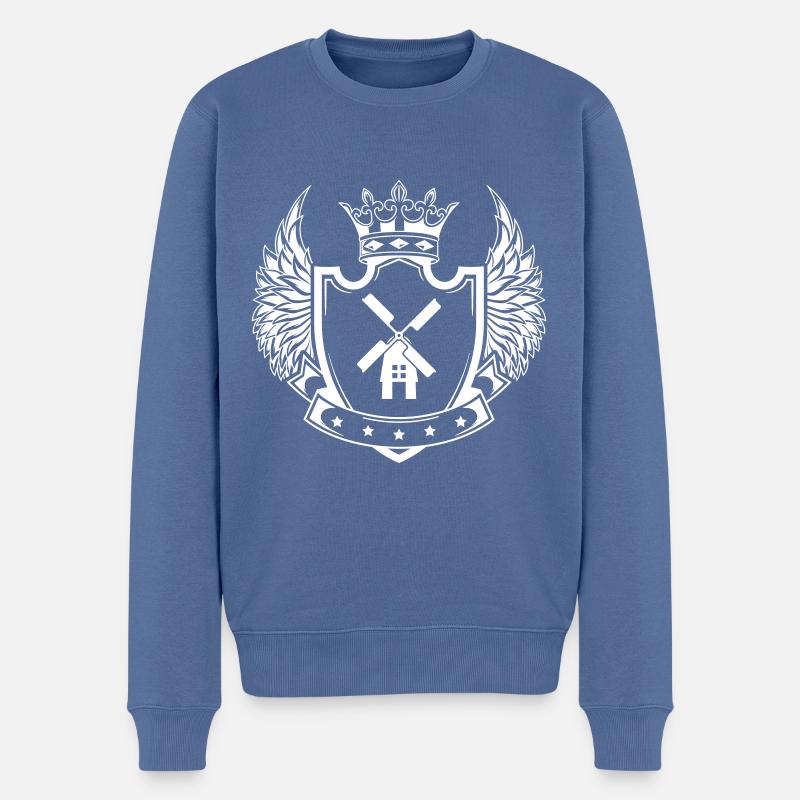 Armoiries du moulin à vent - Pull Premium bio Homme - bleu pigeon