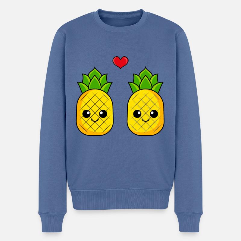 Ananas Paar Liebe Comic - Männer Premium Bio Pullover - Taubenblau