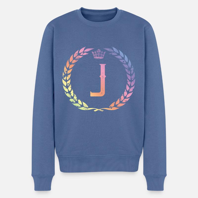 J Buchstabe Kranz - Männer Premium Bio Pullover - Taubenblau
