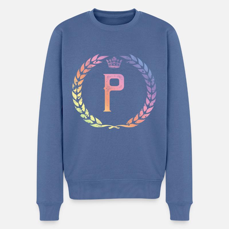 Couronne de lettres P - Pull Premium bio Homme - bleu pigeon