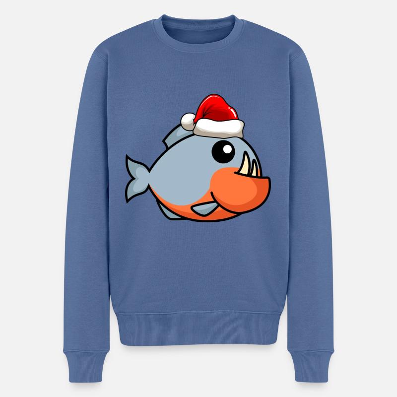 Piranha Bande dessinée de Noël - Pull Premium bio Homme - bleu pigeon
