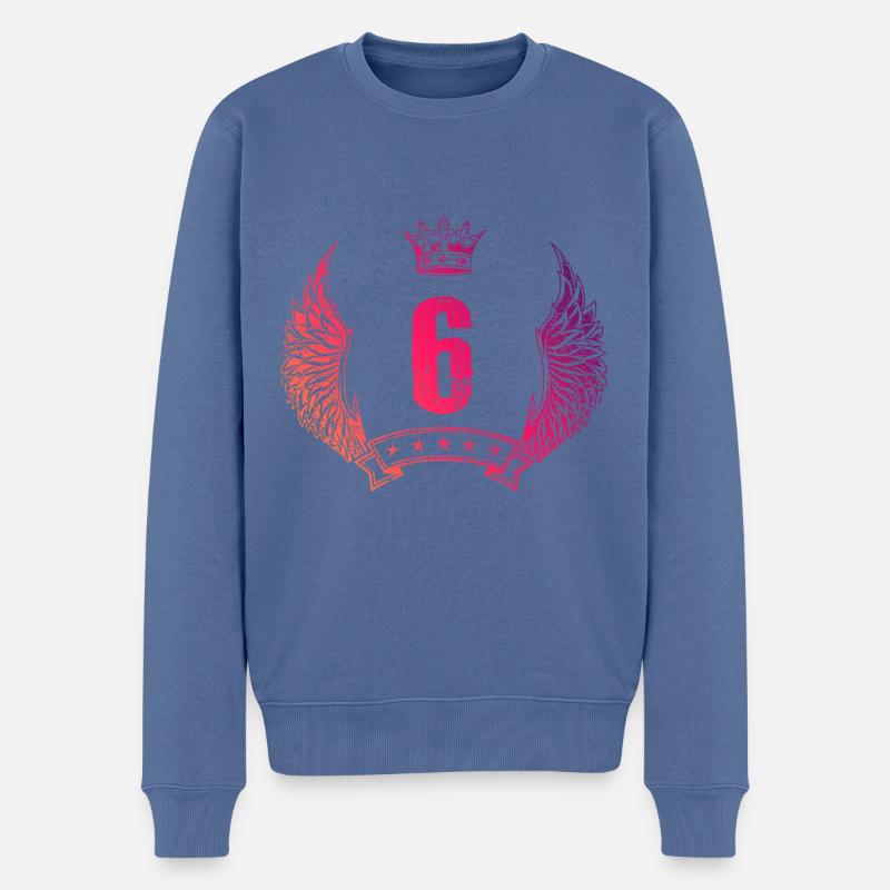 6 Zahl Krone - Männer Premium Bio Pullover - Taubenblau