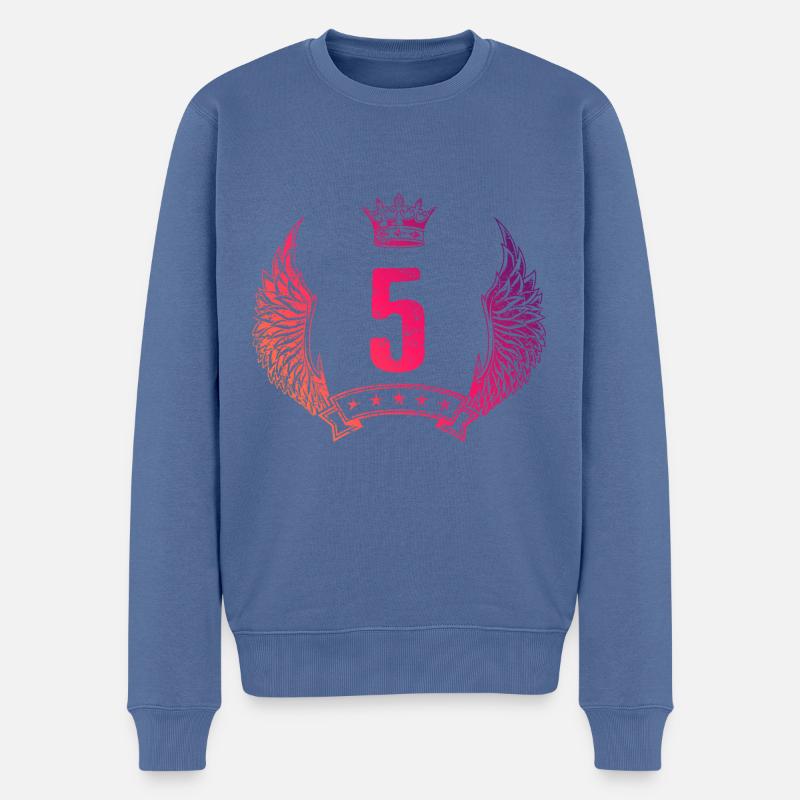 5 Couronne numérique - Pull Premium bio Homme - bleu pigeon